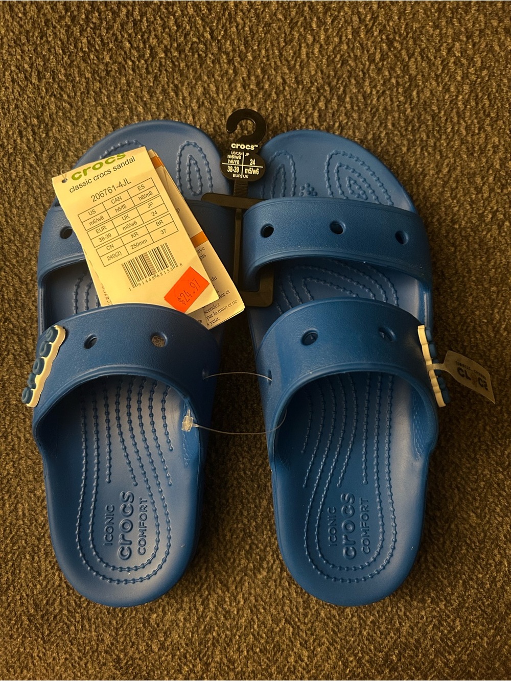 CROCS Kids Dual-Strap Slide Sandals in Royal Blue